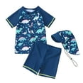 thumbnail image 1 of Hienoo Boys 3-Piece Swimsuit UPF 50+ Short Sleeve Rash Guard Swim Trunks with Hat, Sizes 6M-4T, 1 of 5