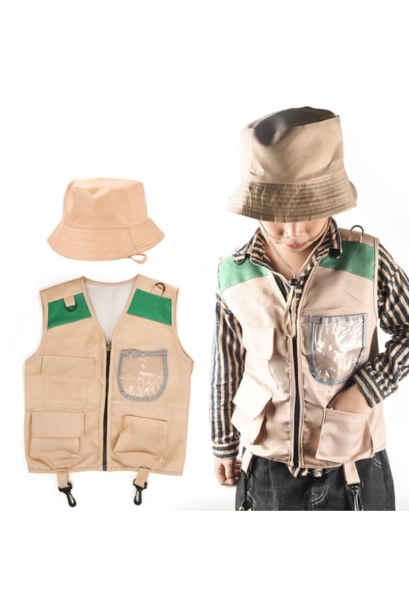 Boys Cargo Vest Hat Set Dress Up Camping Fishing Exploration Vest Outfits