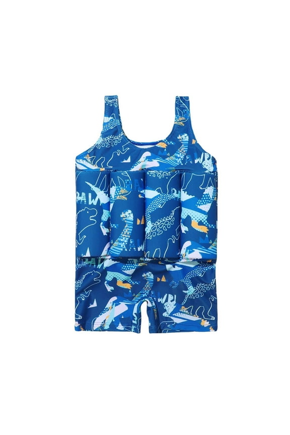 Boys Cartoon Print Life Jacket Buoyancy One-Piece Swimsuit Surfing Suits, Sizes 1-6