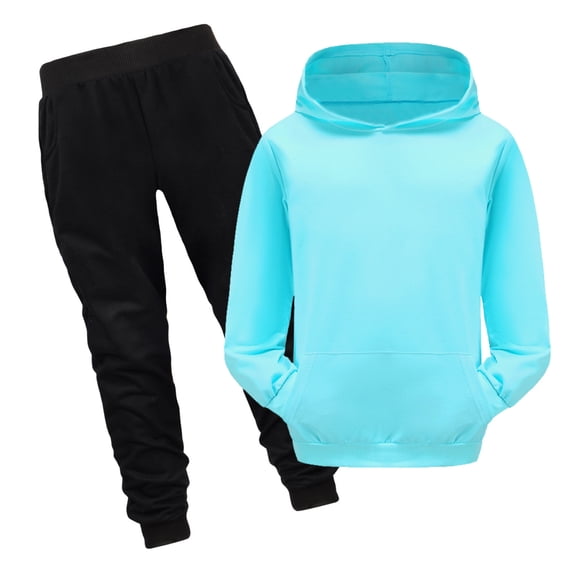 Hienoo Boys Casual Active Outfits Solid Color Pullover Hoodie Sweatpants Set