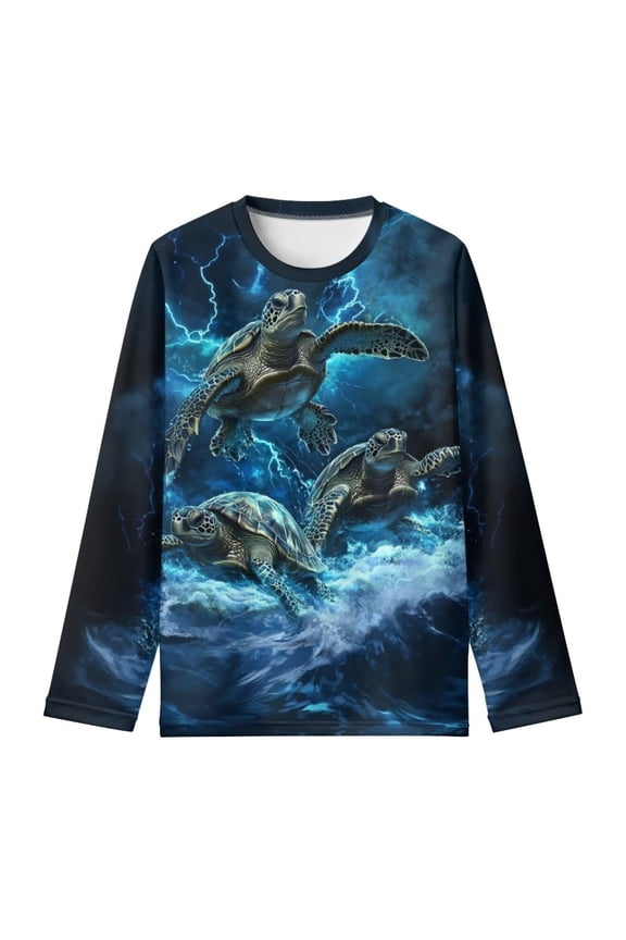 Boys Casual Long Sleeve T Shirt Turtle Print Pullover Crew Neck T-Shirt, Sizes 3-14