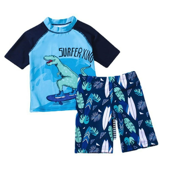 Hienoo Boys Dinosaur 3-Piece Swimsuit UPF 50  Rash Guard Swim Trunks Swim Cap