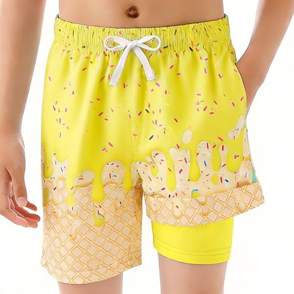 Hienoo Boys' Ice-Cream Print Swim Trunks Bathing Suit Quick-Dry Board Shorts, Sizes 2-14