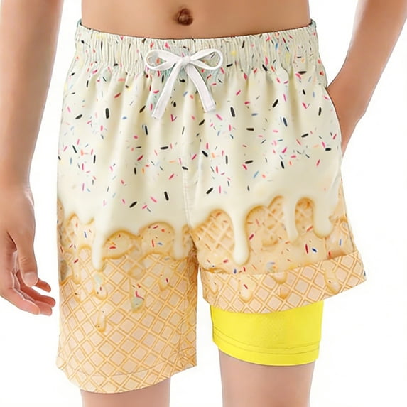 Hienoo Boys' Ice-Cream Print Swim Trunks Bathing Suit Quick-Dry Board Shorts, Sizes 2-14