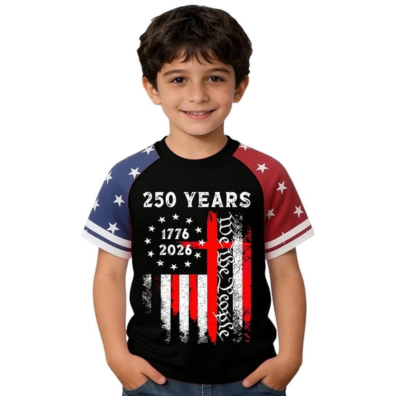 Hienoo Boys Independence Day T Shirt America's 250Th Short Sleeve T-Shirt, Sizes 2-13