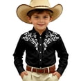 thumbnail image 1 of Hienoo Boys Long Sleeve Cowboy Shirt Casual Button Down Western Shirt, Black, 1 of 3