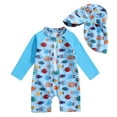 thumbnail image 1 of Hienoo Boys Long Sleeve Zipper One-Piece Swimsuit with Sun Hat Swimwear Sets, Sizes 0-24M, 1 of 5