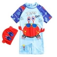 thumbnail image 1 of Hienoo Boys One-Piece Swimsuit Cartoon Print Short Sleeve Bathing Suit & Hat UPF 50+ Swimwear Set, Sizes 12M-5T, 1 of 2
