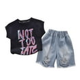 thumbnail image 1 of Hienoo Boys Outfits Letter Graphic T-Shirt and Denim Shorts Summer Clothes Set, Sizes 1-2, 1 of 3