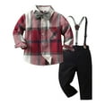 thumbnail image 1 of Hienoo Boys Outfits Plaid Long Sleeve Button-Down Shirt Suspenders Pants Set, 1 of 4