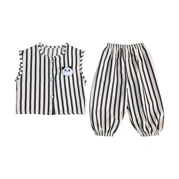 Hienoo Boys Pajamas Casual Striped Sleeveless Top Pants Set Sleepwear Clothes, Sizes 1-8