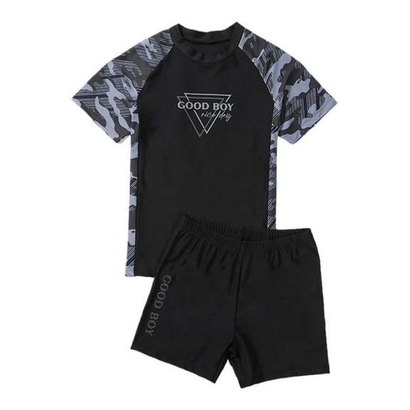 Hienoo Boys Plus Size Short Sleeve Rashguard and Swim Shorts Quick Dry Bathing Suit
