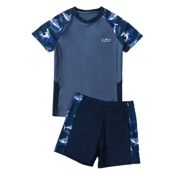 Hienoo Boys Plus Size Swimsuit Swimwear Short Sleeve Rashguard Shorts Bathing Suit
