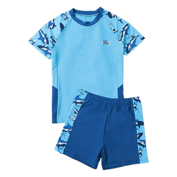 Hienoo Boys Plus Size Swimsuit Swimwear Short Sleeve Rashguard Shorts Bathing Suit