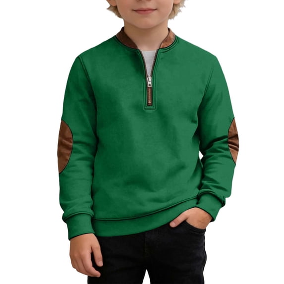 Hienoo Boys Quarter Zip Pullover Sweatshirt Spring Fall Long Sleeve Sweatshirts, Green