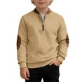 thumbnail image 1 of Hienoo Boys Quarter Zip Pullover Sweatshirt Spring Fall Long Sleeve Sweatshirts, Khaki, 1 of 3