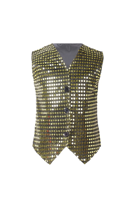 Boys Sequin Glitter Vest Dance Stage Performance Sleeveless Waistcoat, Sizes 0-12