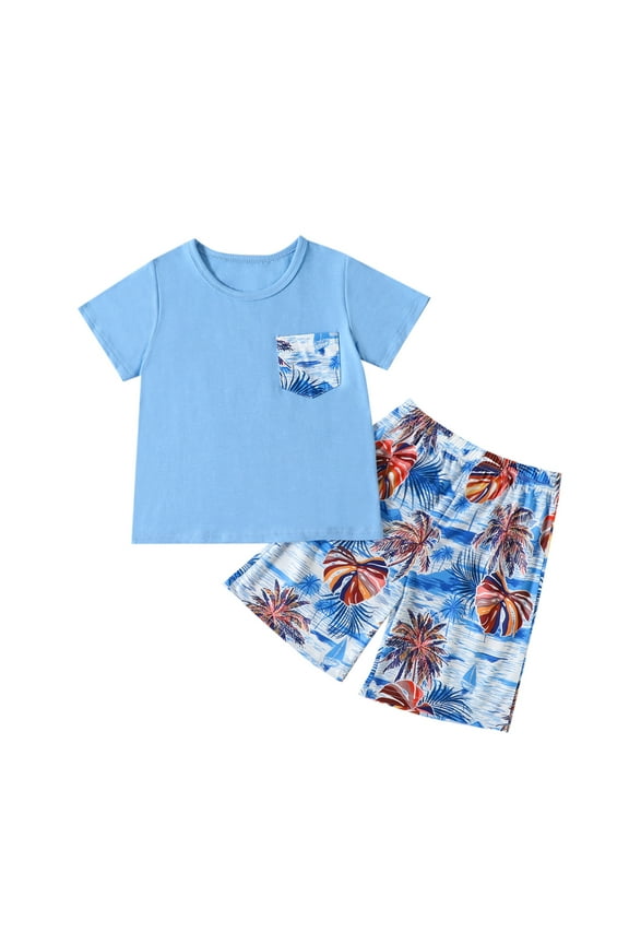 Boys Short Sleeve Tshirt Coconut Tree Prints Shorts Casual Clothes Set