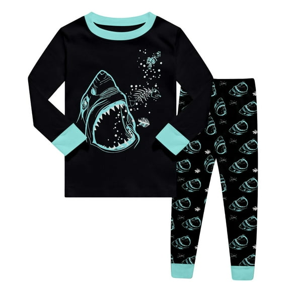 Hienoo Boys Sleepwear Pajamas Shark Print Long Sleeved Top and Pants PJ's Set, Sizes 4-5