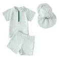 thumbnail image 1 of Hienoo Boys Striped Swimsuit Short Sleeve UPF 50+ Rash Guard & Swim Trunks & Hat, 1 of 7