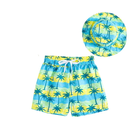 Hienoo Boys Summer Beach Swim Trunks with Matching Sun Hat Kids Bathing Suit, Sizes 6M-3T