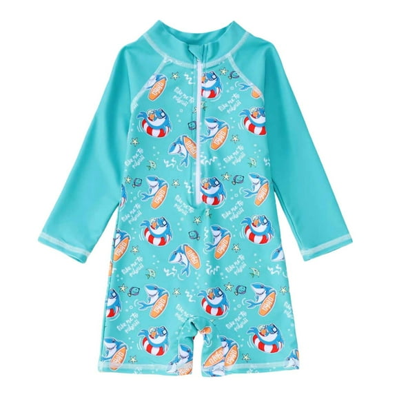 Hienoo Boys Swimwear Long Sleeve Rash Guard Shark Print One-Piece Swimsuit Surfing Suit