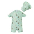 thumbnail image 1 of Hienoo Boys Swimwear Set Short Sleeve Rash Guard One-Piece Swimsuit with Hat, Sizes 5-6, 1 of 2