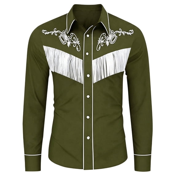Hienoo Boys Tassels Long Sleeve Western Shirt Button Down Cowboy Shirt Top, Sizes 4-13
