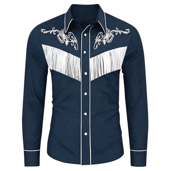 Hienoo Boys Tassels Long Sleeve Western Shirt Button Down Cowboy Shirt Top, Sizes 4-13