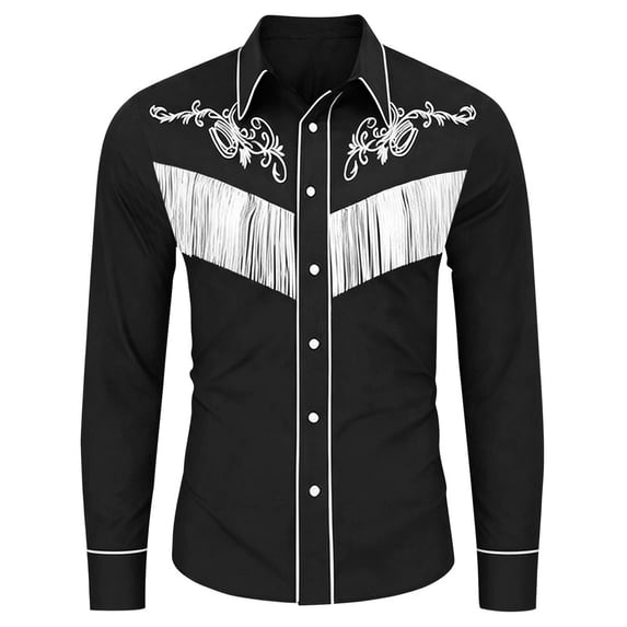 Hienoo Boys Tassels Long Sleeve Western Shirt Button Down Cowboy Shirt Top, Sizes 4-13
