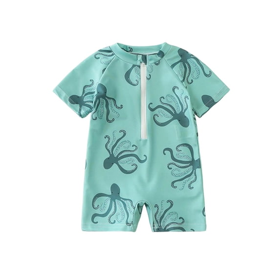 Hienoo Boys UPF 50+ Short Sleeve Rashguard One-Piece Swimsuit Bathing Suit, Sizes 0-3T
