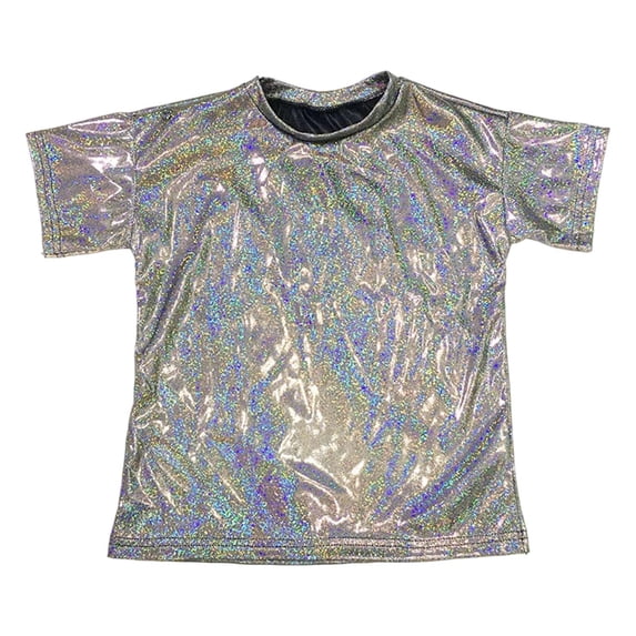 Hienoo Boys Unisex Metallic Short Sleeve T Shirt Stage Performance T-Shirt, Sizes 3-18