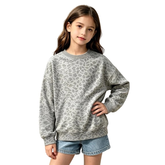 Hienoo Casual Leopard Graphic Sweatshirts For Girls Fall Long Sleeve Crew Neck Pullover Sweatshirt