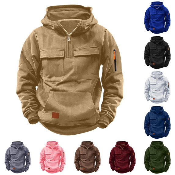 Hienoo Casual Solid Color Quarter Zip Hoodie For Boys Fall Winter Long Sleeve Hooded Sweatshirt 5-16 Years