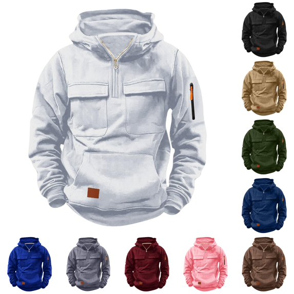 Hienoo Casual Solid Color Quarter Zip Hoodie For Boys Fall Winter Long Sleeve Hooded Sweatshirt 5-16 Years