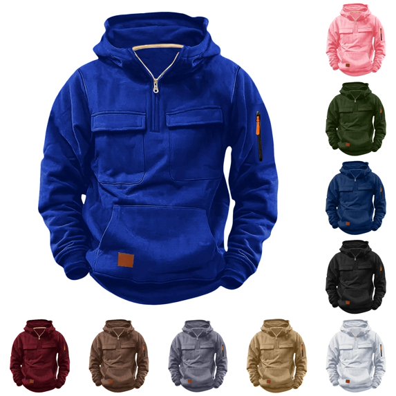 Hienoo Casual Solid Color Quarter Zip Hoodie For Boys Fall Winter Long Sleeve Hooded Sweatshirt 5-16 Years