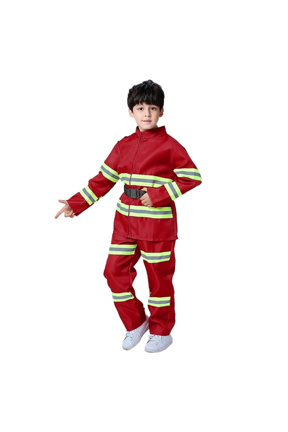 Children Boys Fireman Role Playing Three Piece Set for Stage Performance Outfits