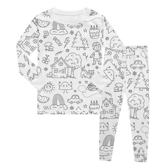 Hienoo Children's Coloring DIY Hand Drawn Pajama Sets Unisex Kids Sleepwear Loungewear Pj Sets
