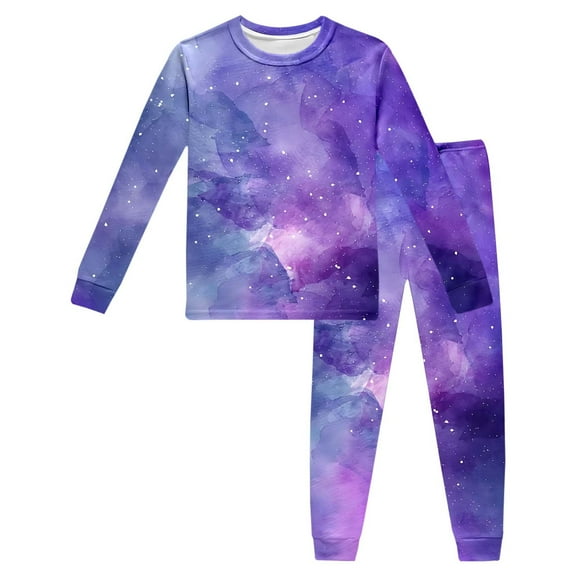 Hienoo Children's Galaxy Print Pajamas Long Sleeve T-Shirt Pants Boys Girls Casual Homewear