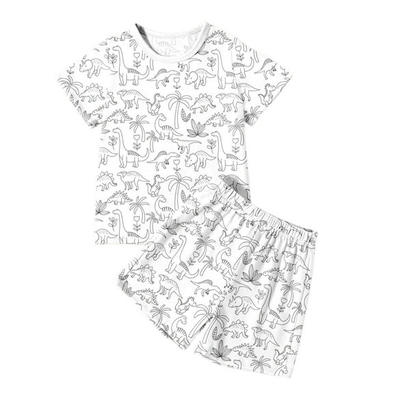 Hienoo DIY Hand Painted Pajamas for Boys Short Sleeve T Shirt Shorts Sleepwear, Sizes 6-7Y