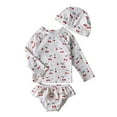 thumbnail image 1 of Hienoo Girl 3Pcs Swimsuit Floral Long Sleeve Rash Guard Shorts Hat Bathing Suit, Sizes 1-7, 1 of 8