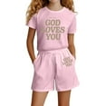 thumbnail image 1 of Hienoo Girl Casual Outfits Letter Print Cotton Short Sleeve T Shirt Shorts Set, Sizes 4-14, 1 of 3