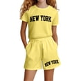 thumbnail image 1 of Hienoo Girl Casual Sports Outfits New York Print Short Sleeve Top Shorts Set, Sizes 3-14, 1 of 3