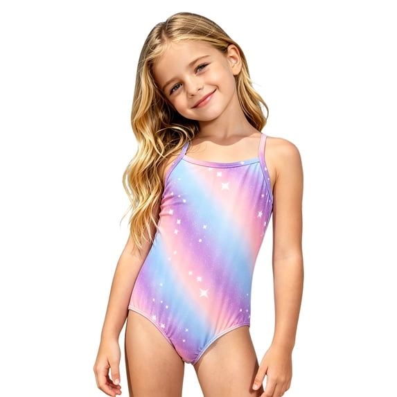 Hienoo Girl'S Rainbow Colorful One-Piece Swimsuit Quick-Dry Beach Bathing Suit