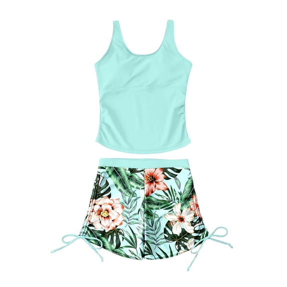 Hienoo Girl'S Tankini Set Tropical Print Swimsuit Beach Bathing Suit, 2-Piece, Sizes 7-16