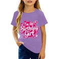thumbnail image 1 of Hienoo Girl's Birthday T-Shirt Letter Print Short Sleeve Crew Neck T Shirt Top, Purple, 1 of 3