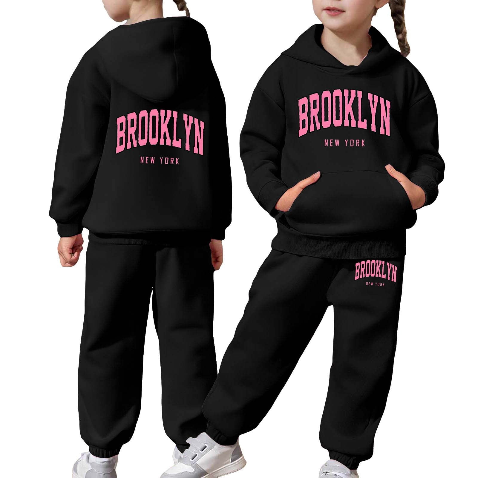 Hienoo Girls 2 Piece Outfits Brooklyn Print Long Sleeve Hoodie Jogger ...