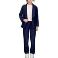 thumbnail image 1 of Hienoo Girls 2-Piece Suit Outfits Solid Color Open Front Lapel Jacket Pants Set, 1 of 5