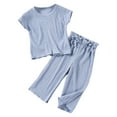 thumbnail image 1 of Hienoo Girls 2 Piece Summer Outfits Casual Knit Short Sleeve T-Shirt Pants Set, 1 of 3