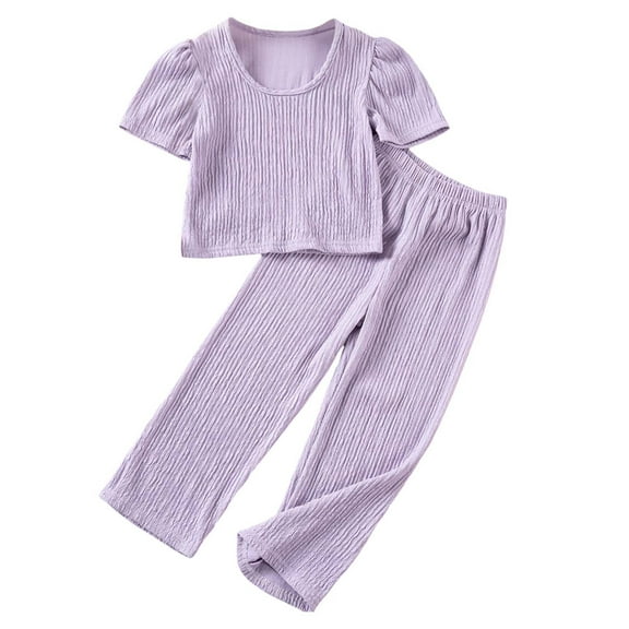 Hienoo Girls 2 Piece Summer Outfits Casual Knit Short Sleeve T-Shirt Pants Set